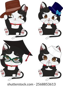 Black Cat Mascot In Hats Collection Vector