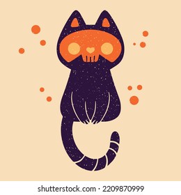 Black cat in a mask. Halloween vector illustration. Skull and Bones
