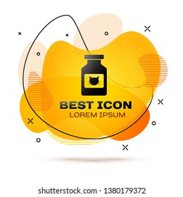 Black Cat medicine bottle icon isolated on white background. Container with pills. Prescription medicine for animal. Fluid color banner. Vector Illustration