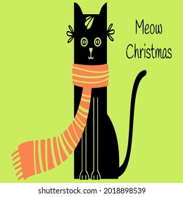 black cat meow christmas art ote bag design vector illustration for use in design and print poster canvas