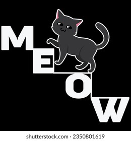 Black cat meow t-shirt design