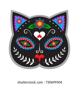 Black cat in mexican style for holiday the day of the dead or halloween.