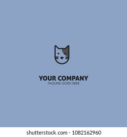 Black cat monogram vector design logo template