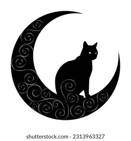 Black Cat in The Moon, Vector illustration.