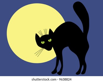 Black cat and moon. A vector illustration.