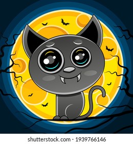 black cat with the moon,halloween background stock illustration on a white background. For design, decoration, logo