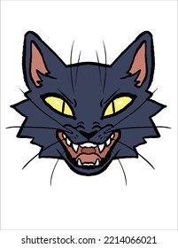 Black Cat With Mouth Open Vector