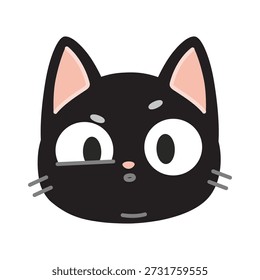 Hocico de gato negro con emoción incomprensiva. Ilustración vectorial moderna de moda aislada en el fondo blanco, dibujado a mano, diseño plano