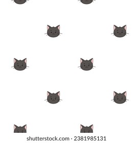 Black Cat muzzle pattern. Cat character is in doodle style for designing baby clothes. Hand drawn seamless pattern with cartoon Kitten. Bohemian nursery print. Vector illustration