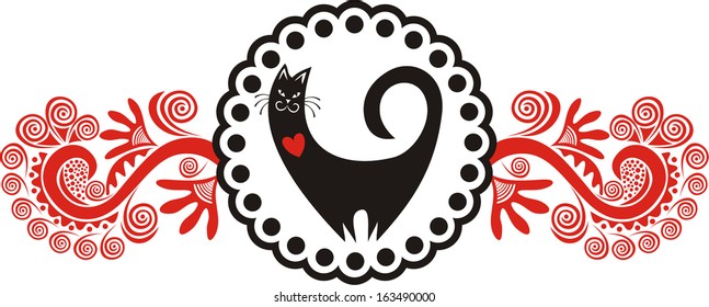 Black cat nature pattern vector illustration
