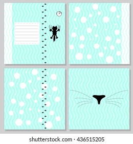 Black Cat, notebook, diary, notebook. Delicate background with white circles