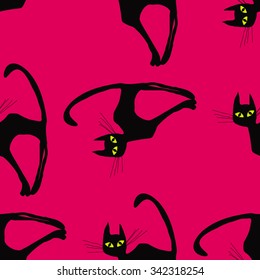 Black cat on a background color of Magenta.
