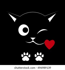 Black cat on a black background. Winks