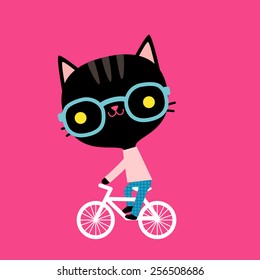 Black cat on a bicycle