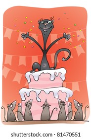A black cat on a cake