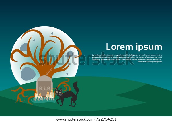 Black Cat On Cemetery Neat Grave Stock Vector Royalty Free 722734231