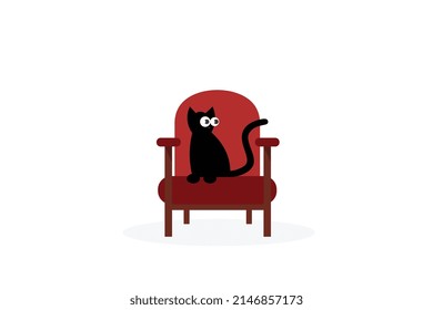 Black cat on chairs, character design, modern style and white vector background and illustration for commercial art use.