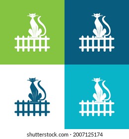 Black Cat On Fence Flat four color minimal icon set