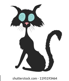 black cat on halloween drawing vector white background