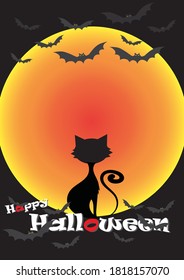 Black cat on halloween Night at full moon And the darkness of the night Good luck everyone on Halloween.