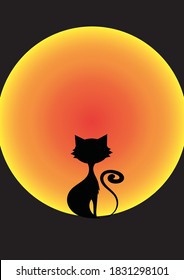 Black cat on halloween Night at full moon And the darkness of the night Good luck everyone on Halloween.