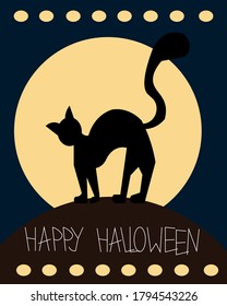 Black cat on Halloween in vector illustration