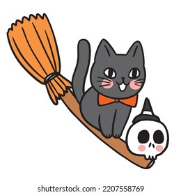 Black cat on Halloween,Cute cartoon character vector.