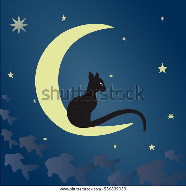 Black Cat On Moon Stock Vector (Royalty Free) 536839033