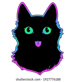 Black Cat On A Multicolored Rainbow Background Shows Tongue