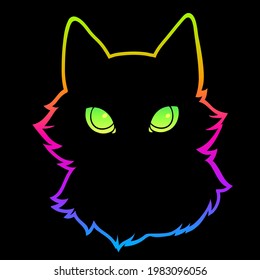 Black cat on a multicolored rainbow background