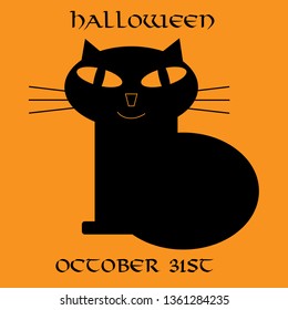 Black cat on the orange background
