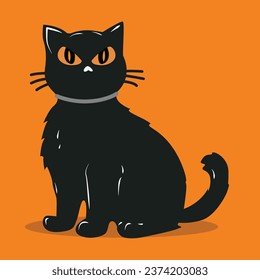black cat on orange background