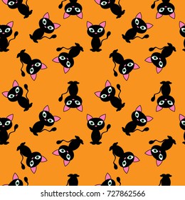 black cat on orange background seamless pattern vector