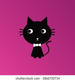 Black cat on pink background