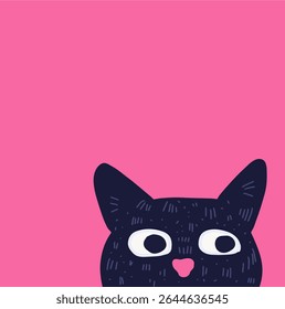 black cat on pink background.