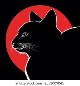 Black cat on the red moon illustration