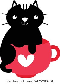 Black cat on red tea cup
