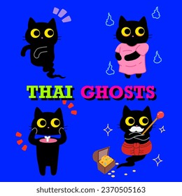 gato negro en la colección de disfraces fantasma de tailandia