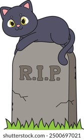 Black cat on tombstone vector illustration