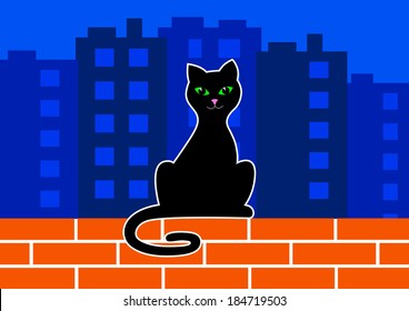 Black cat on wall  