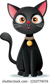 Black Cat on White Background Vector Cartoon Illustration. Cute pet pussycat character design isolated mascot
