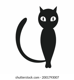 Gato negro de fondo blanco. Ilustración vectorial para la festividad de Halloween.