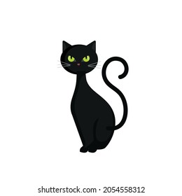 Black cat on  white background. Vector illustration 