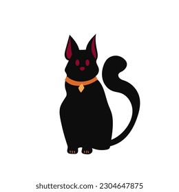 Black cat on a white background. Vector illustration. Flat style.