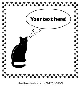 Black cat on a white background. Advertising card.