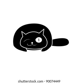 Black cat on the white background