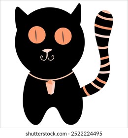 Black cat with orange stripes vector illustration, black and orange tombcat, magic cat, cute cat