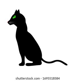 Black Cat Over White Background for Creating Halloween Designs.  Vector illustration.