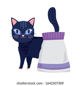 black cat with package food feline cartoon pets vector illustration