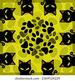 Black cat pattern background on yellow brown background, Abstract background Pattern